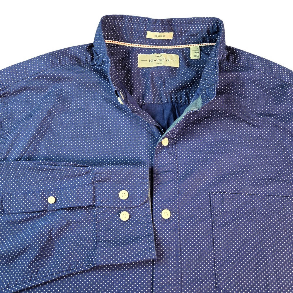 Hawker Rye Mens Sz XL Short Regular Fit Stretch Blue Micro Dot Button Down Shirt